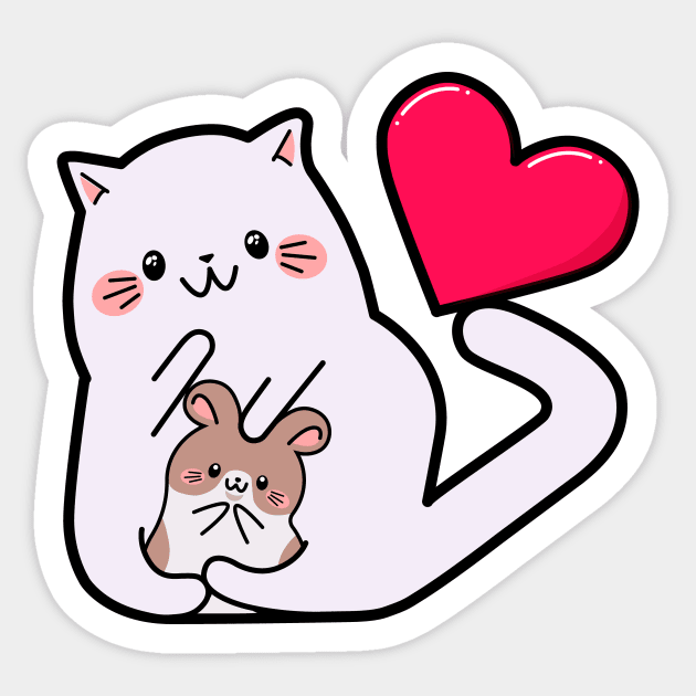 Kawaii style, mouse lovers, Valentine's Day, cute kawaii mice and cats . Sticker by SK1X